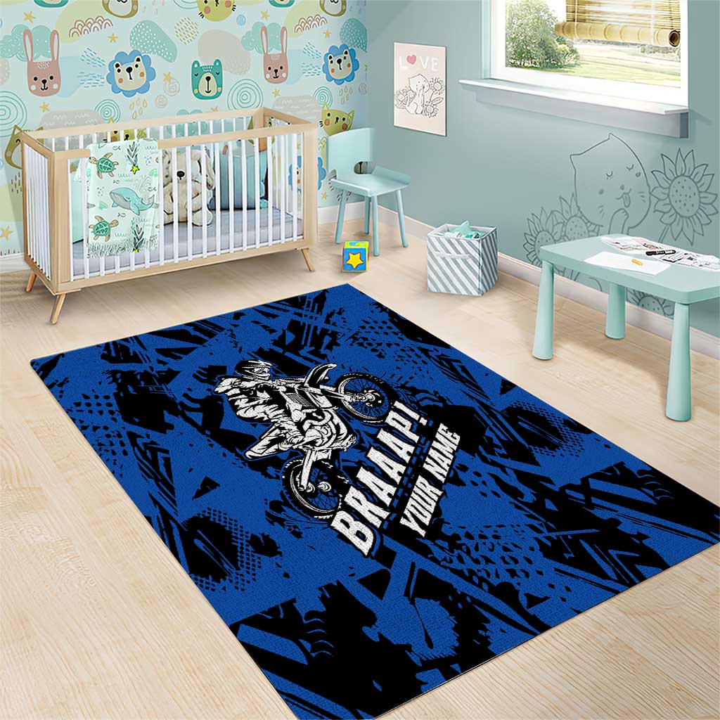 Personalized Motocross Rider Area Rug with Blue Graffiti Splash Pattern - Wonder Print Shop