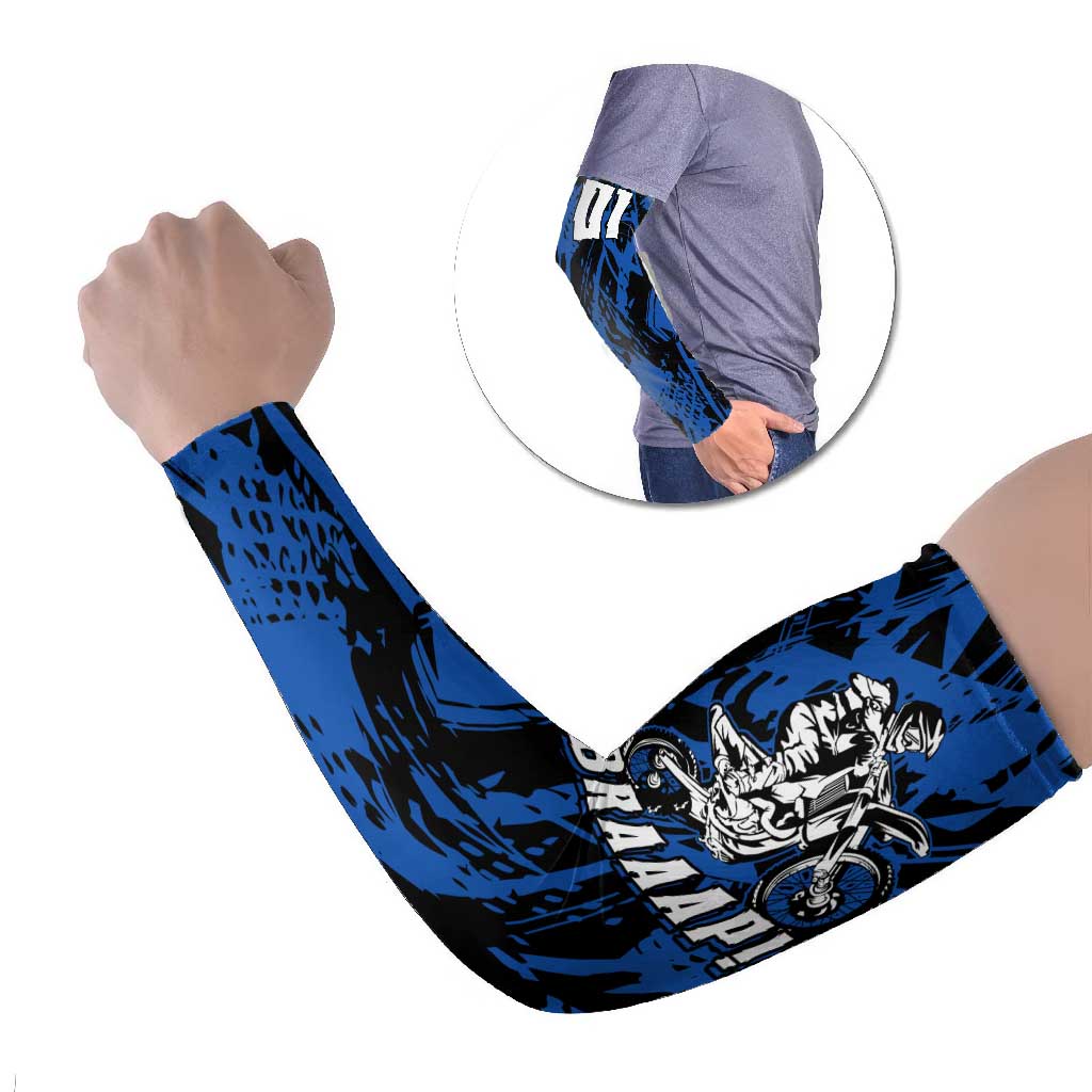 Personalized Motocross Rider Arm Sleeves with Blue Graffiti Splash Pattern - Wonder Print Shop