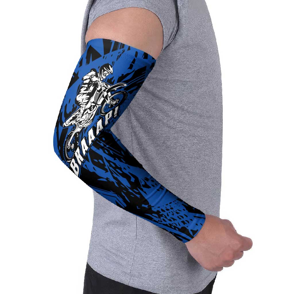 Personalized Motocross Rider Arm Sleeves with Blue Graffiti Splash Pattern - Wonder Print Shop