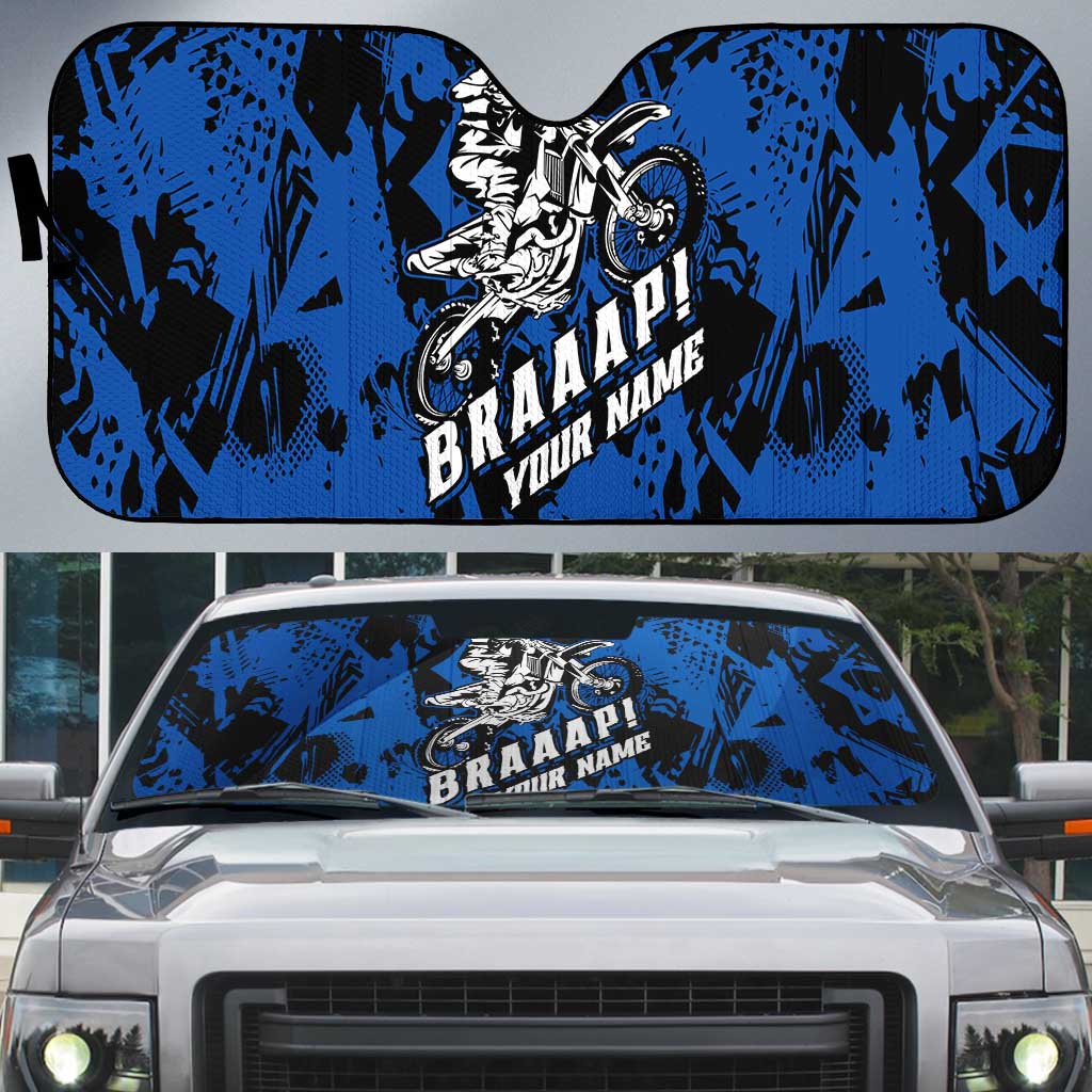 Personalized Motocross Rider Auto Sun Shade with Blue Graffiti Splash Pattern - Wonder Print Shop