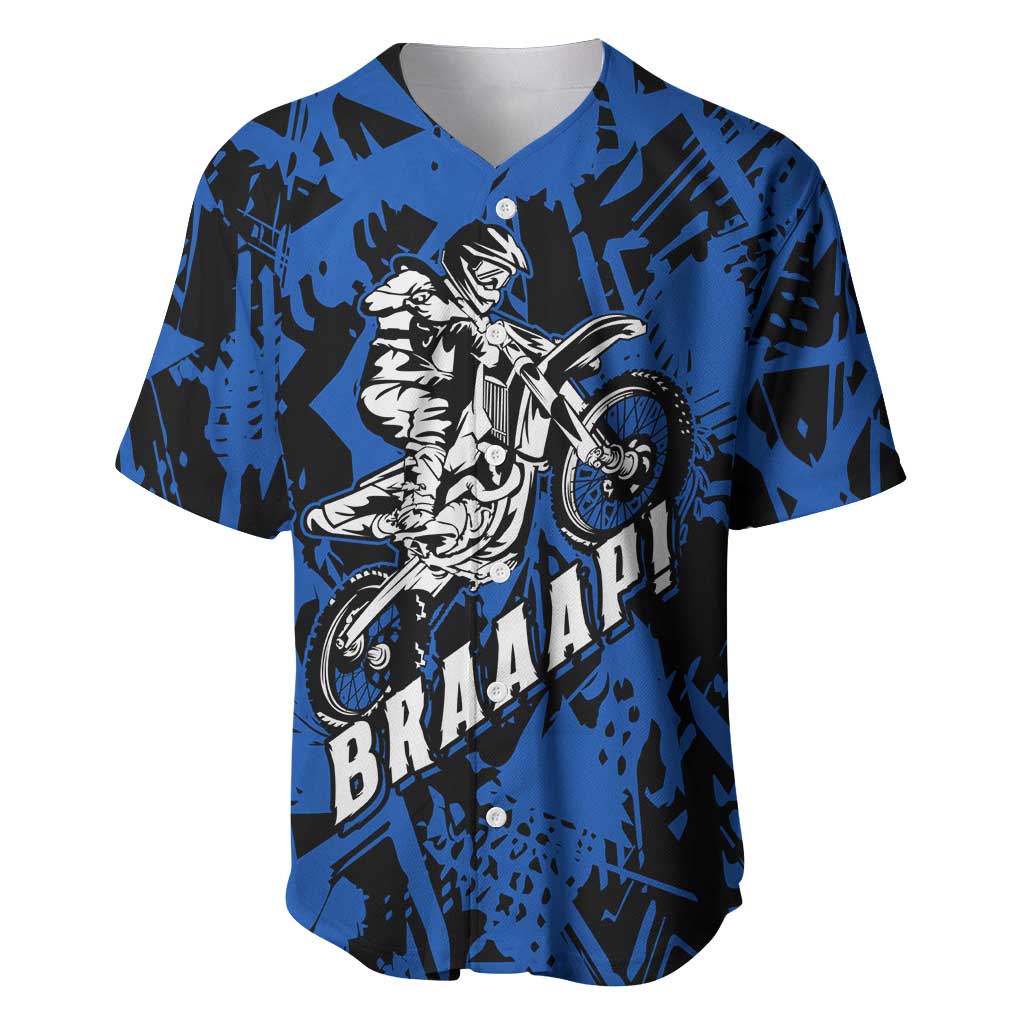 Personalized Motocross Rider Baseball Jersey with Blue Graffiti Splash Pattern - Wonder Print Shop