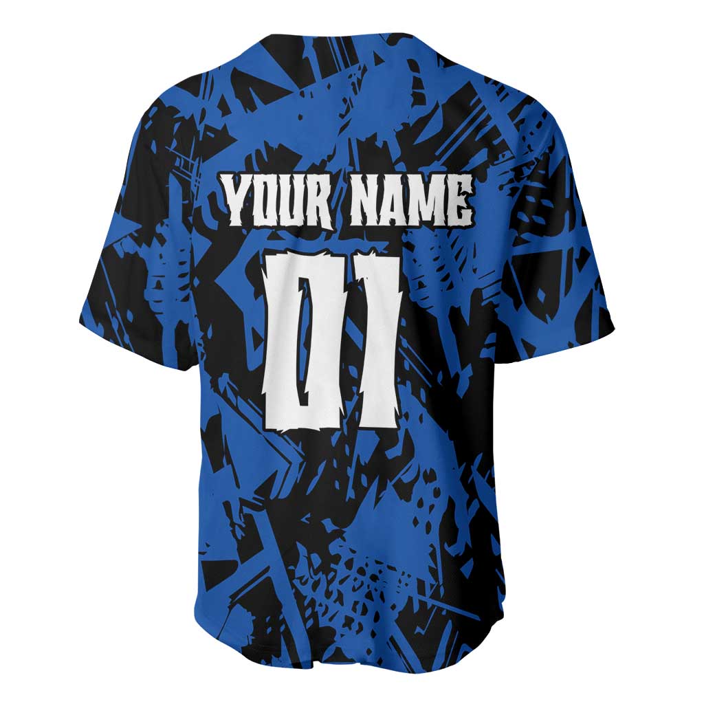 Personalized Motocross Rider Baseball Jersey with Blue Graffiti Splash Pattern - Wonder Print Shop