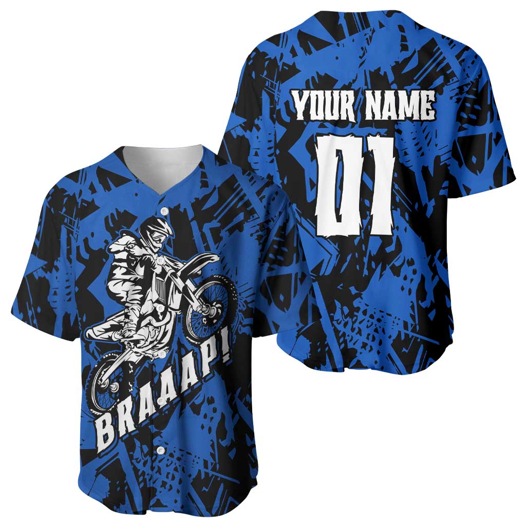 Personalized Motocross Rider Baseball Jersey with Blue Graffiti Splash Pattern - Wonder Print Shop