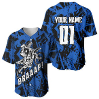 Personalized Motocross Rider Baseball Jersey with Blue Graffiti Splash Pattern - Wonder Print Shop