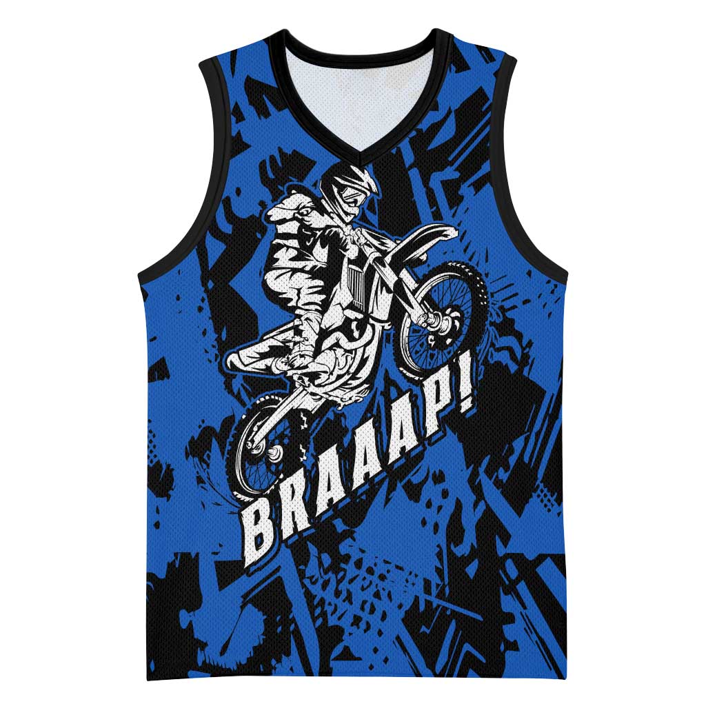 Personalized Motocross Rider Basketball Jersey with Blue Graffiti Splash Pattern - Wonder Print Shop