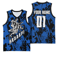 Personalized Motocross Rider Basketball Jersey with Blue Graffiti Splash Pattern - Wonder Print Shop