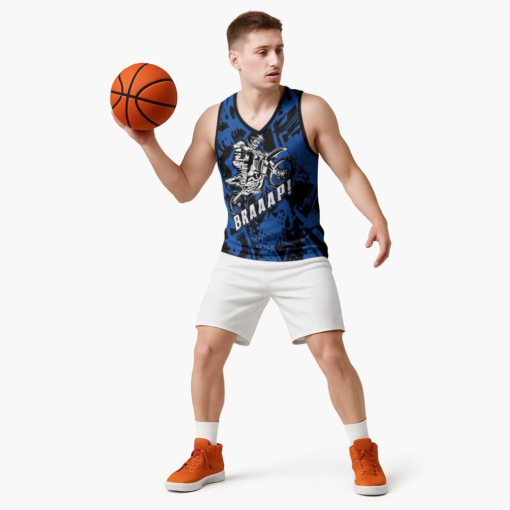 Personalized Motocross Rider Basketball Jersey with Blue Graffiti Splash Pattern - Wonder Print Shop