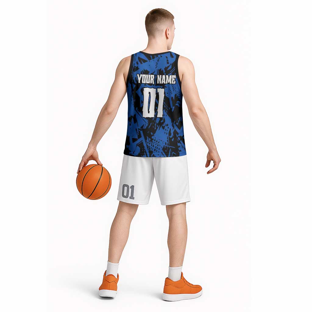 Personalized Motocross Rider Basketball Jersey with Blue Graffiti Splash Pattern - Wonder Print Shop