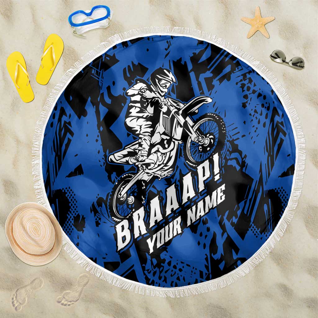 Personalized Motocross Rider Beach Blanket with Blue Graffiti Splash Pattern - Wonder Print Shop