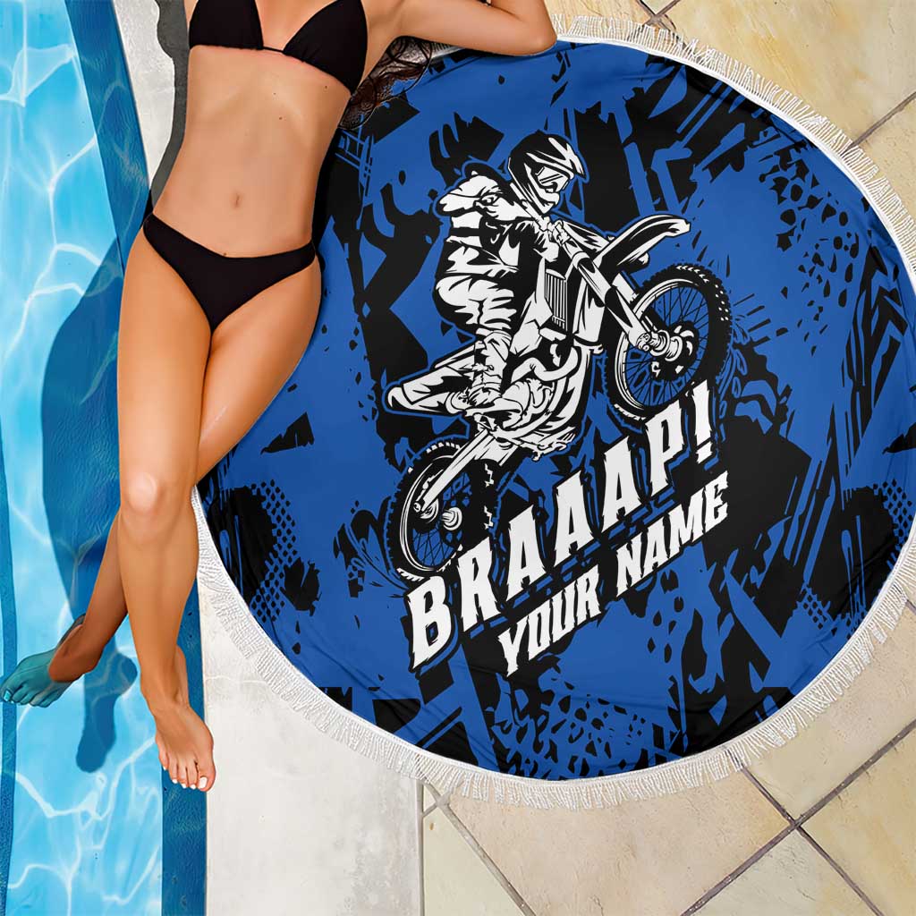 Personalized Motocross Rider Beach Blanket with Blue Graffiti Splash Pattern - Wonder Print Shop