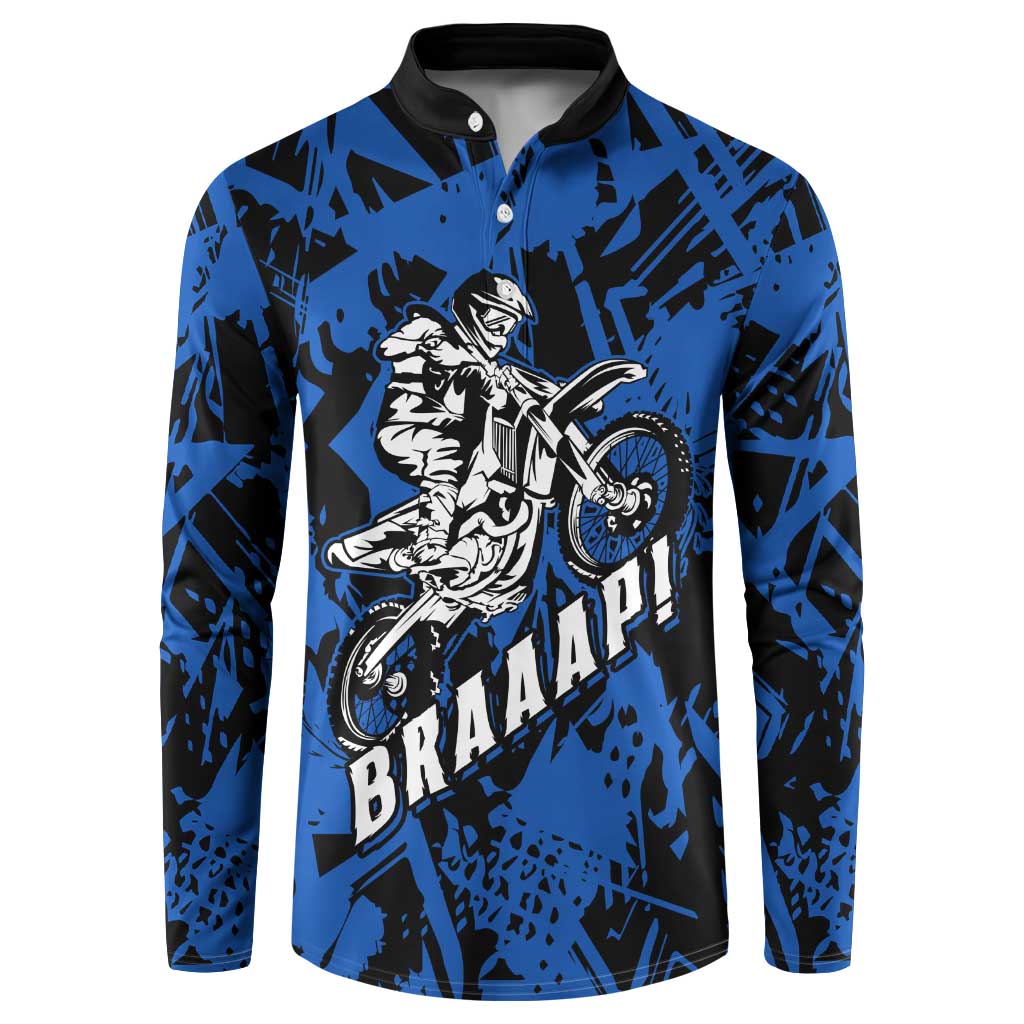 Personalized Motocross Rider Button Sweatshirt with Blue Graffiti Splash Pattern - Wonder Print Shop