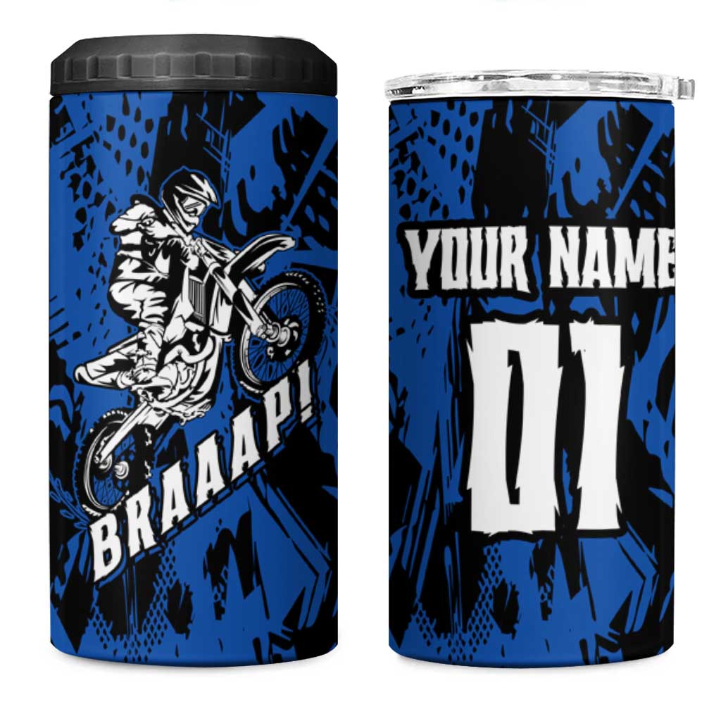 Personalized Motocross Rider 4 in 1 Can Cooler Tumbler with Blue Graffiti Splash Pattern - Wonder Print Shop