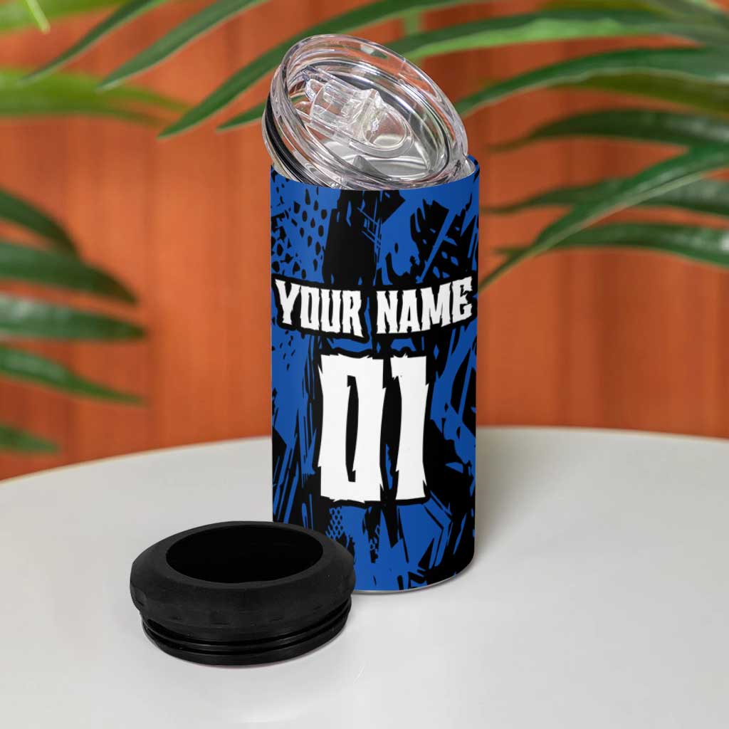 Personalized Motocross Rider 4 in 1 Can Cooler Tumbler with Blue Graffiti Splash Pattern - Wonder Print Shop