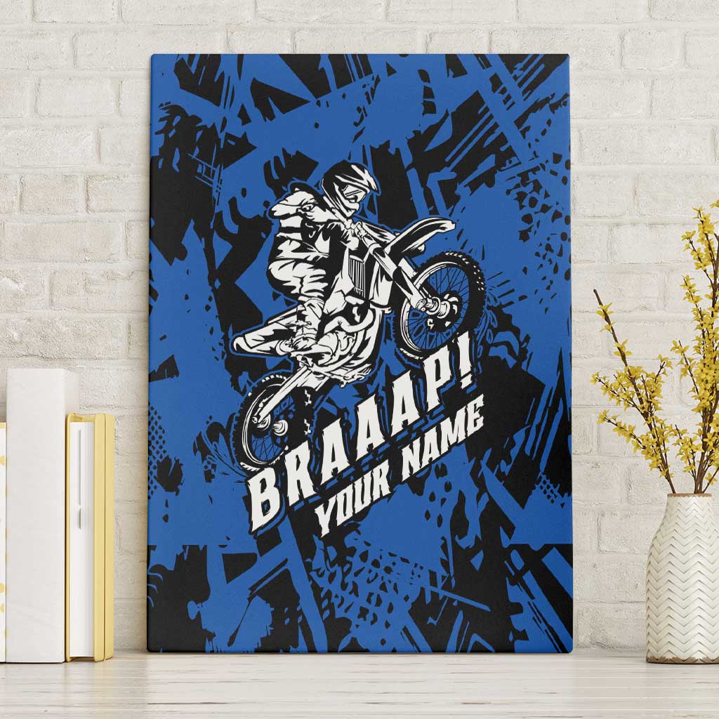 Personalized Motocross Rider Canvas Wall Art with Blue Graffiti Splash Pattern - Wonder Print Shop