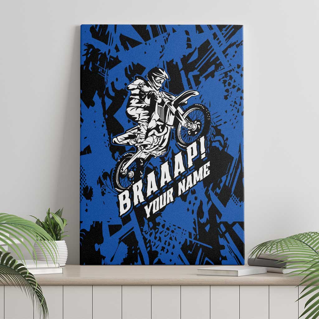 Personalized Motocross Rider Canvas Wall Art with Blue Graffiti Splash Pattern - Wonder Print Shop
