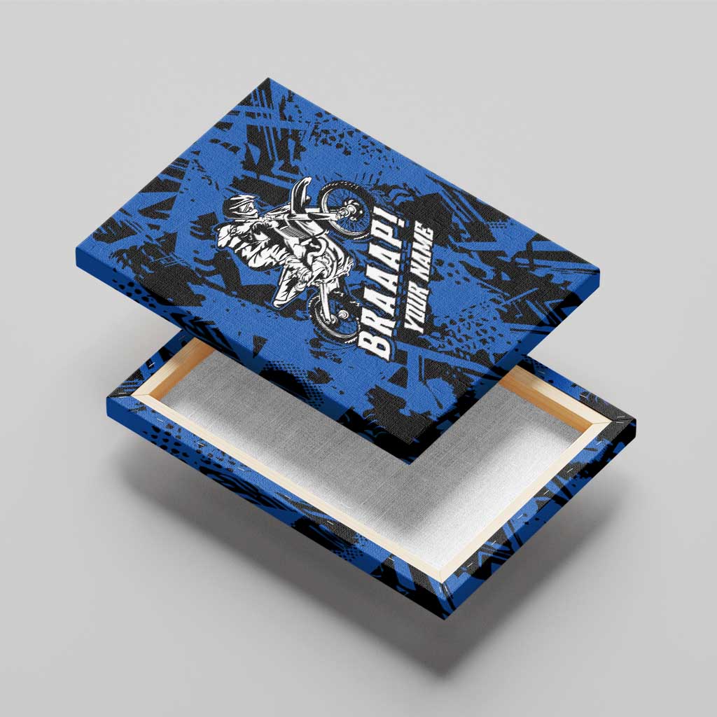 Personalized Motocross Rider Canvas Wall Art with Blue Graffiti Splash Pattern - Wonder Print Shop