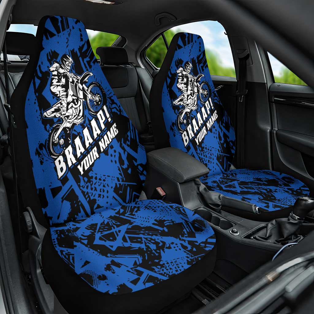 Personalized Motocross Rider Car Seat Cover with Blue Graffiti Splash Pattern - Wonder Print Shop
