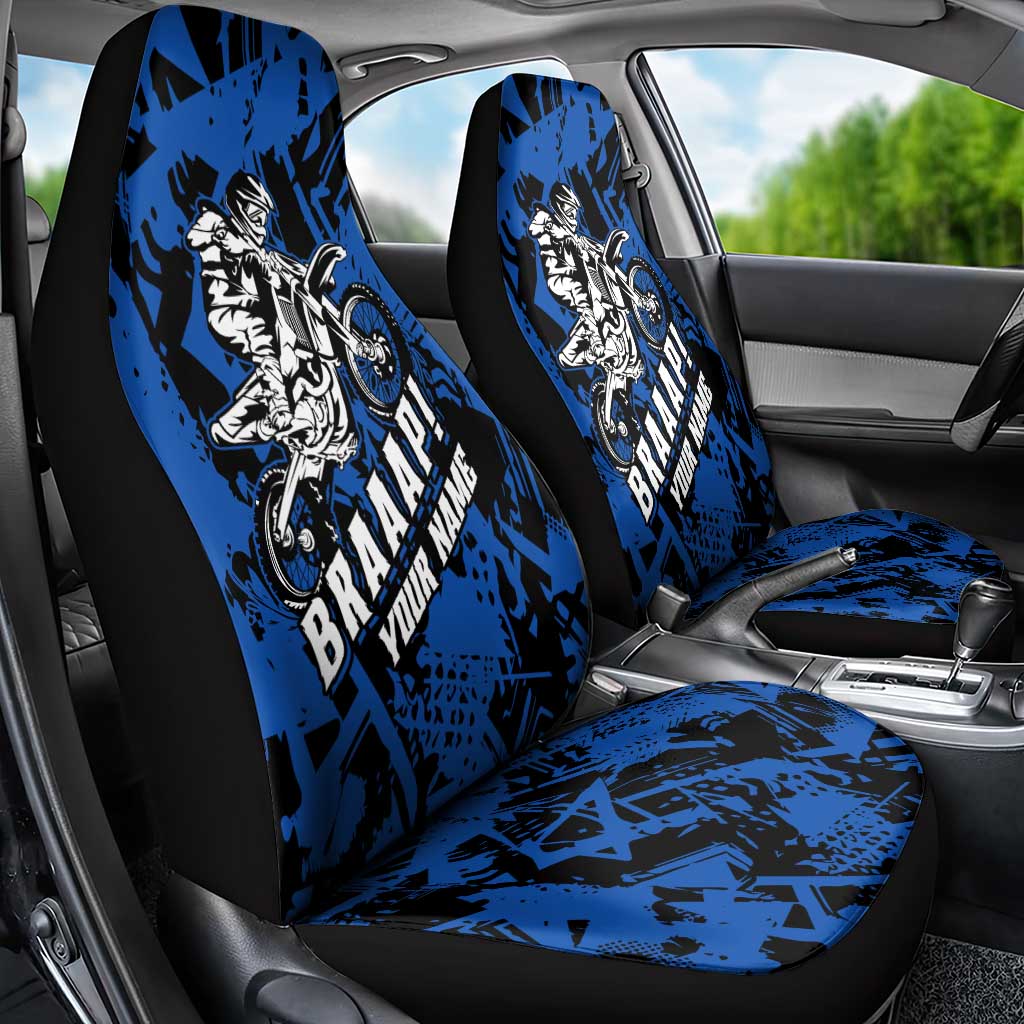 Personalized Motocross Rider Car Seat Cover with Blue Graffiti Splash Pattern - Wonder Print Shop