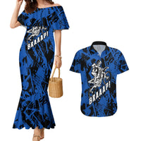Personalized Motocross Rider Couples Matching Mermaid Dress and Hawaiian Shirt with Blue Graffiti Splash Pattern - Wonder Print Shop