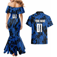 Personalized Motocross Rider Couples Matching Mermaid Dress and Hawaiian Shirt with Blue Graffiti Splash Pattern - Wonder Print Shop