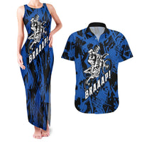 Personalized Motocross Rider Couples Matching Tank Maxi Dress and Hawaiian Shirt with Blue Graffiti Splash Pattern - Wonder Print Shop