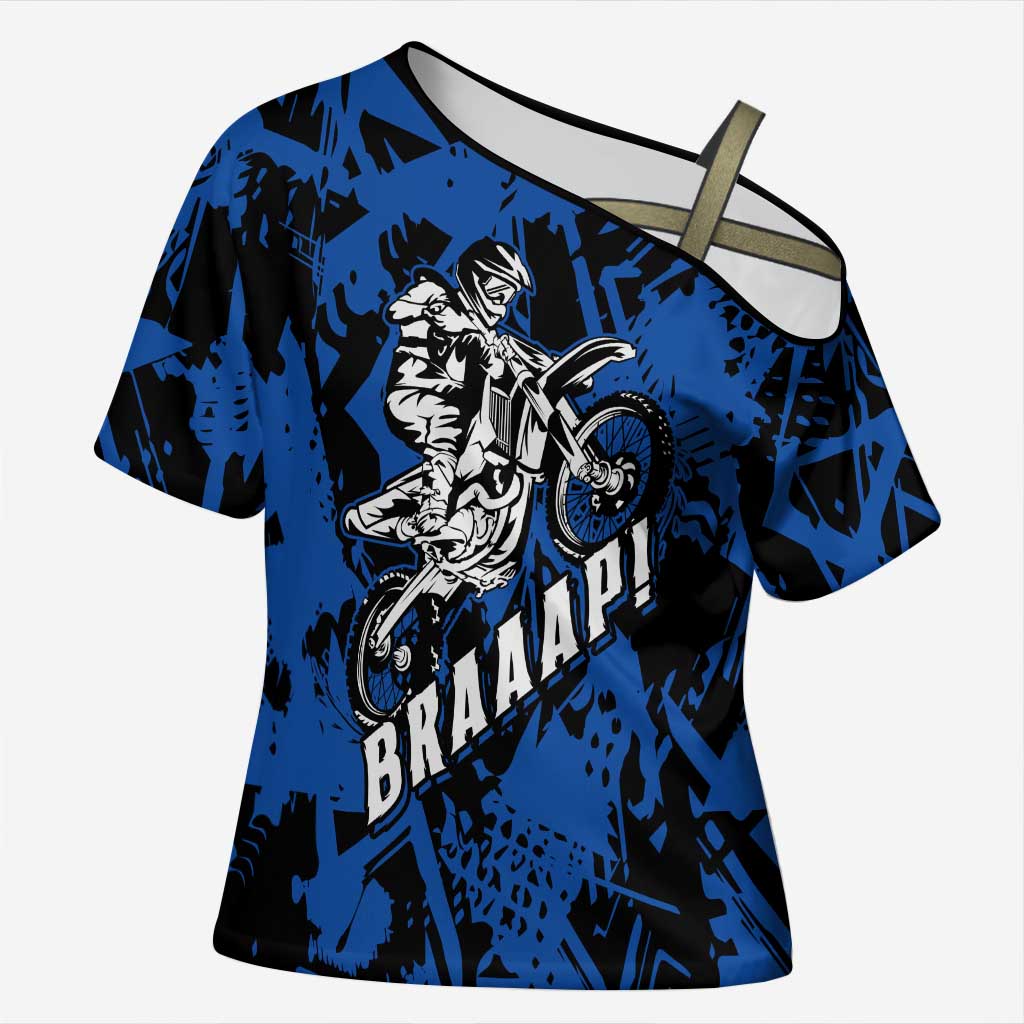 Personalized Motocross Rider Cross Shoulder Shirt with Blue Graffiti Splash Pattern - Wonder Print Shop