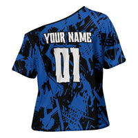 Personalized Motocross Rider Cross Shoulder Shirt with Blue Graffiti Splash Pattern - Wonder Print Shop