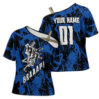 Personalized Motocross Rider Cross Shoulder Shirt with Blue Graffiti Splash Pattern - Wonder Print Shop
