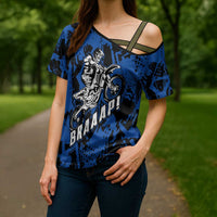 Personalized Motocross Rider Cross Shoulder Shirt with Blue Graffiti Splash Pattern - Wonder Print Shop