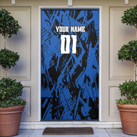Personalized Motocross Rider Door Cover with Blue Graffiti Splash Pattern - Wonder Print Shop