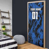 Personalized Motocross Rider Door Cover with Blue Graffiti Splash Pattern - Wonder Print Shop