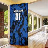 Personalized Motocross Rider Door Cover with Blue Graffiti Splash Pattern - Wonder Print Shop