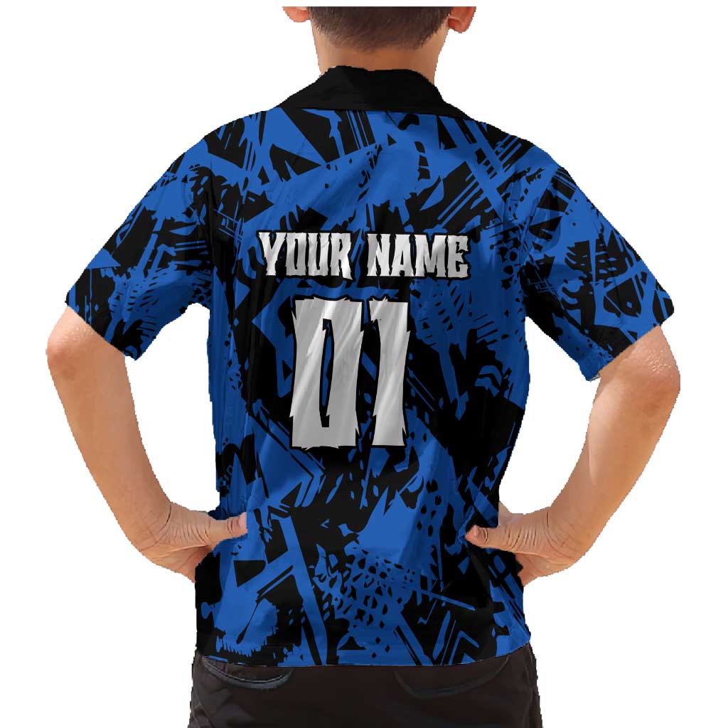 Personalized Motocross Rider Family Matching Mermaid Dress and Hawaiian Shirt with Blue Graffiti Splash Pattern - Wonder Print Shop