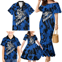 Personalized Motocross Rider Family Matching Mermaid Dress and Hawaiian Shirt with Blue Graffiti Splash Pattern - Wonder Print Shop