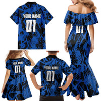 Personalized Motocross Rider Family Matching Mermaid Dress and Hawaiian Shirt with Blue Graffiti Splash Pattern - Wonder Print Shop