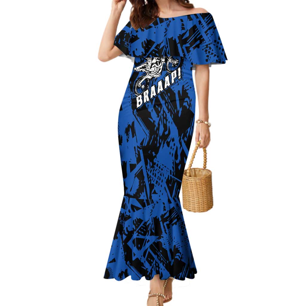 Personalized Motocross Rider Family Matching Mermaid Dress and Hawaiian Shirt with Blue Graffiti Splash Pattern - Wonder Print Shop