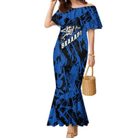Personalized Motocross Rider Family Matching Mermaid Dress and Hawaiian Shirt with Blue Graffiti Splash Pattern - Wonder Print Shop