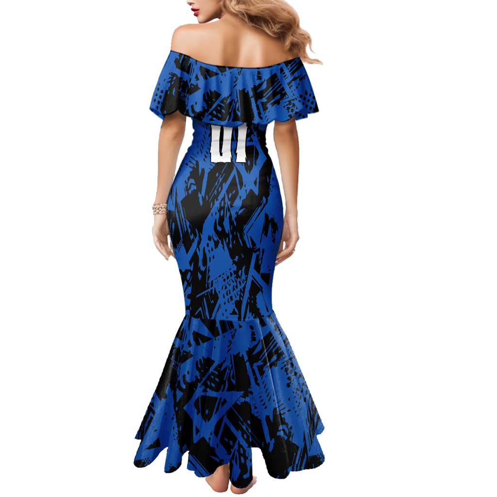 Personalized Motocross Rider Family Matching Mermaid Dress and Hawaiian Shirt with Blue Graffiti Splash Pattern - Wonder Print Shop