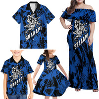 Personalized Motocross Rider Family Matching Off Shoulder Maxi Dress and Hawaiian Shirt with Blue Graffiti Splash Pattern - Wonder Print Shop