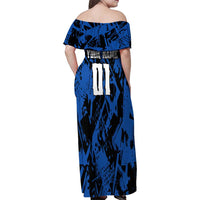 Personalized Motocross Rider Family Matching Off Shoulder Maxi Dress and Hawaiian Shirt with Blue Graffiti Splash Pattern - Wonder Print Shop