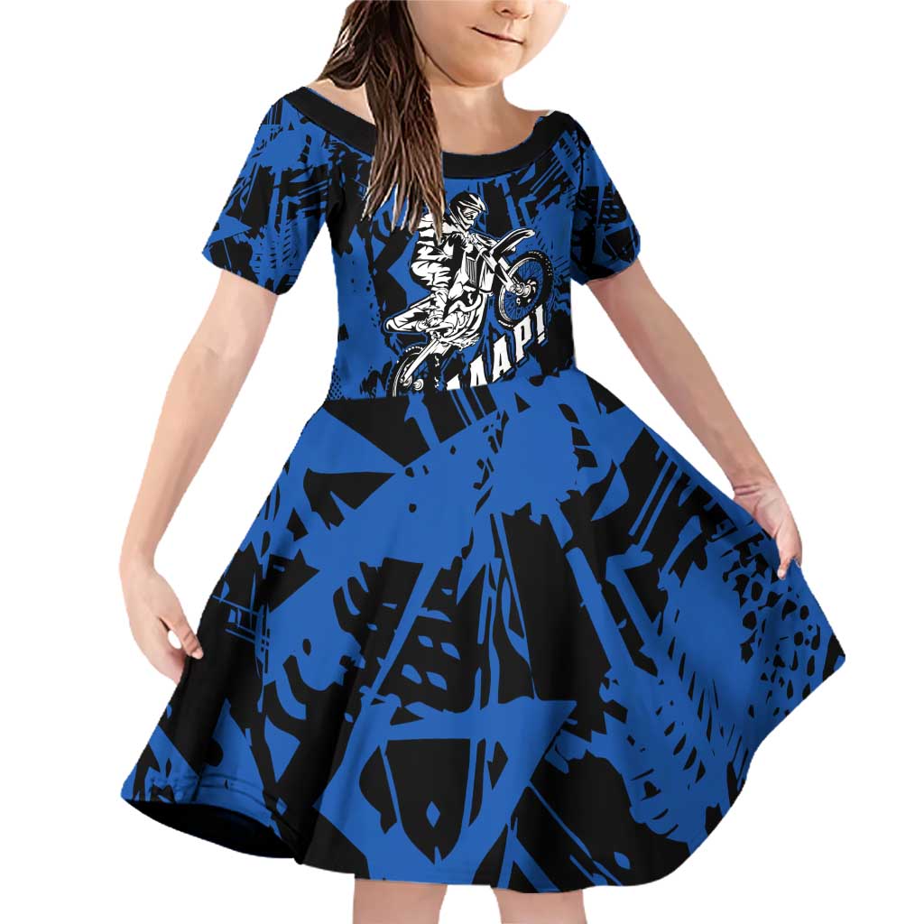 Personalized Motocross Rider Family Matching Off Shoulder Short Dress and Hawaiian Shirt with Blue Graffiti Splash Pattern - Wonder Print Shop