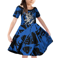 Personalized Motocross Rider Family Matching Off Shoulder Short Dress and Hawaiian Shirt with Blue Graffiti Splash Pattern - Wonder Print Shop