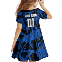 Personalized Motocross Rider Family Matching Off Shoulder Short Dress and Hawaiian Shirt with Blue Graffiti Splash Pattern - Wonder Print Shop