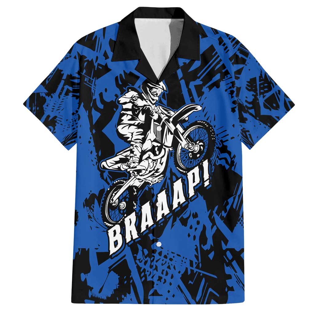 Personalized Motocross Rider Family Matching Off Shoulder Short Dress and Hawaiian Shirt with Blue Graffiti Splash Pattern - Wonder Print Shop