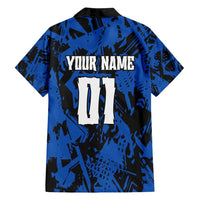 Personalized Motocross Rider Family Matching Off Shoulder Short Dress and Hawaiian Shirt with Blue Graffiti Splash Pattern - Wonder Print Shop