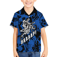 Personalized Motocross Rider Family Matching Off Shoulder Short Dress and Hawaiian Shirt with Blue Graffiti Splash Pattern - Wonder Print Shop