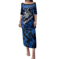 Personalized Motocross Rider Family Matching Puletasi and Hawaiian Shirt with Blue Graffiti Splash Pattern - Wonder Print Shop