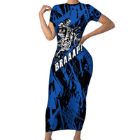 Personalized Motocross Rider Family Matching Short Sleeve Bodycon Dress and Hawaiian Shirt with Blue Graffiti Splash Pattern - Wonder Print Shop