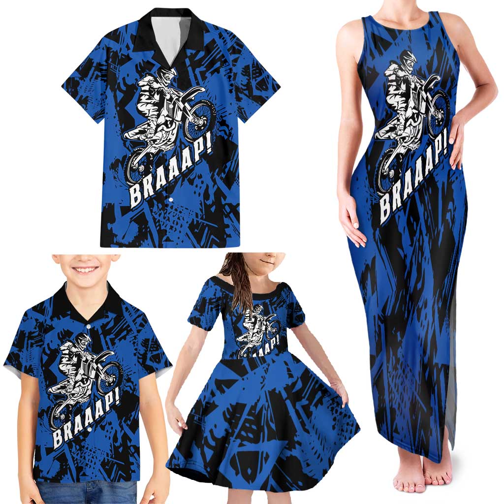 Personalized Motocross Rider Family Matching Tank Maxi Dress and Hawaiian Shirt with Blue Graffiti Splash Pattern - Wonder Print Shop