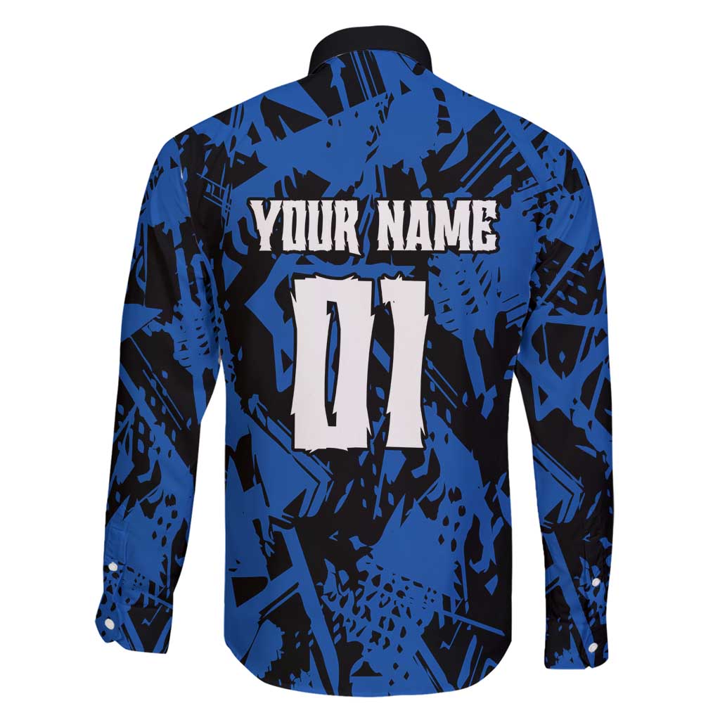 Personalized Motocross Rider Family Matching Tank Maxi Dress and Hawaiian Shirt with Blue Graffiti Splash Pattern - Wonder Print Shop